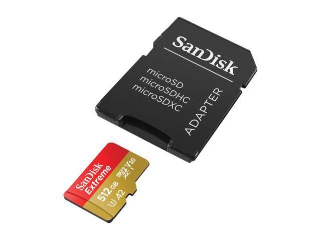 SanDisk 512GB Extreme microSDXC UHS-I Memory Card with Adapter C10 U3 V30 4K A2