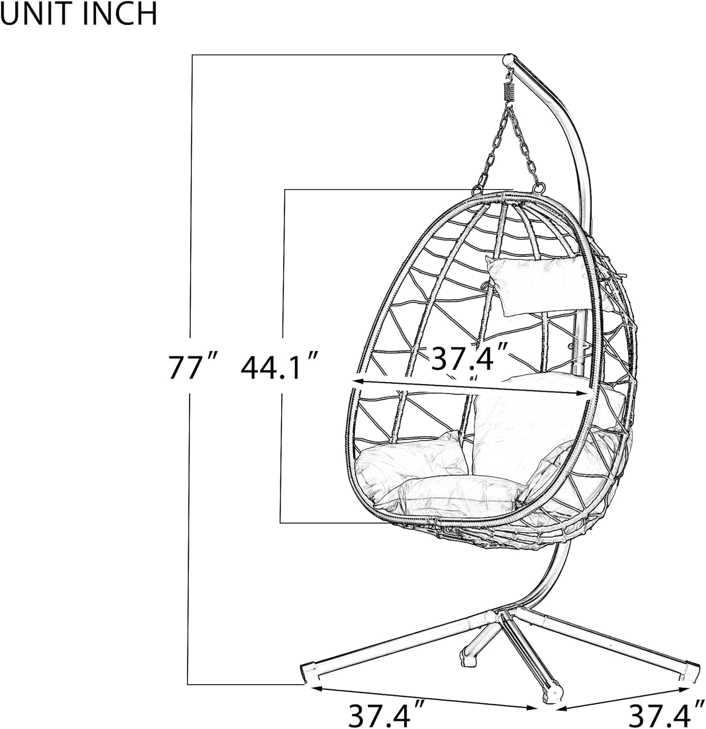 Indoor outdoor egg chair with stand, rattan hanging outdoor hanging chair with cushion, egg shaped hanging basket hammock chair for bedroom