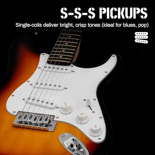 AODSK Electric Guitar with Amp Beginner Kit 39 Inch Solid Body Full Size,All Accessories,Digital Tuner,Six Strings,Four Picks,Tremolo Bar,Strap