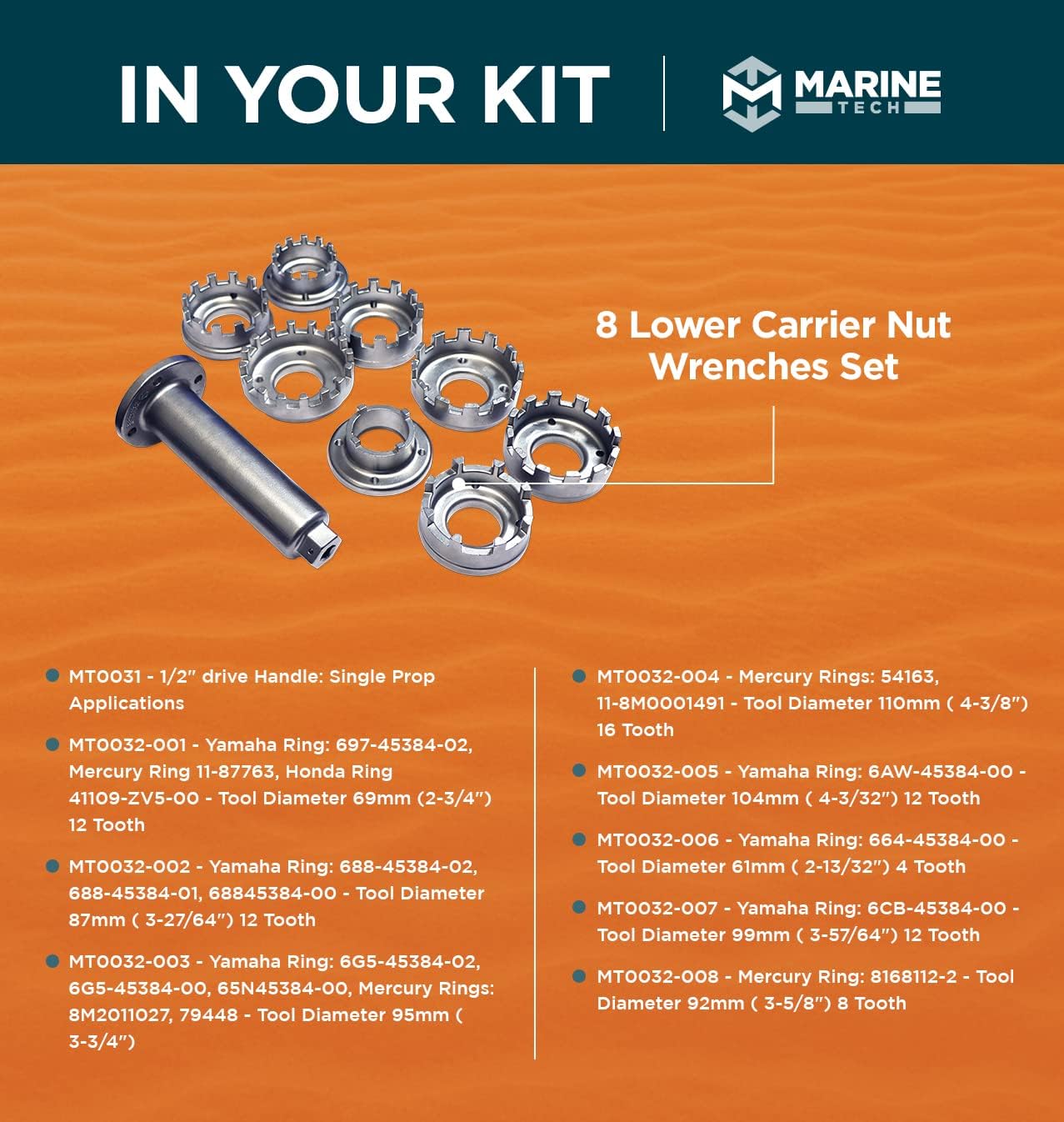 Marine Tech Tools Lower Retaining Ring Wrench Set + Ring Wrench Handle (AMT0031) — Fits Yamaha, Honda, Mercury