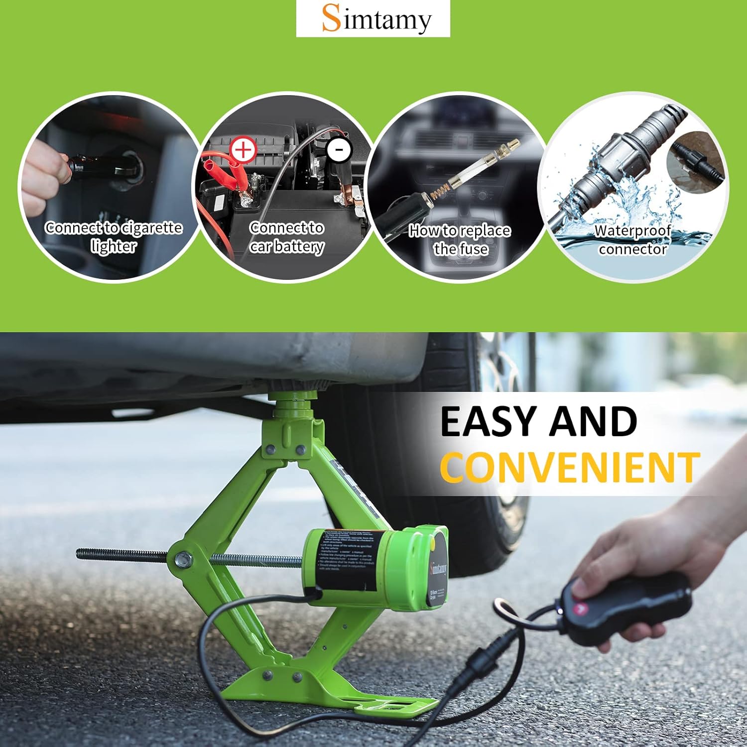 Simtamy Electric Car Jack Kit 3 Ton(6,600lb) 12V Scissor Jack with Electric Impact Wrench, Portable Emergency Car Lift Tire Change Tools