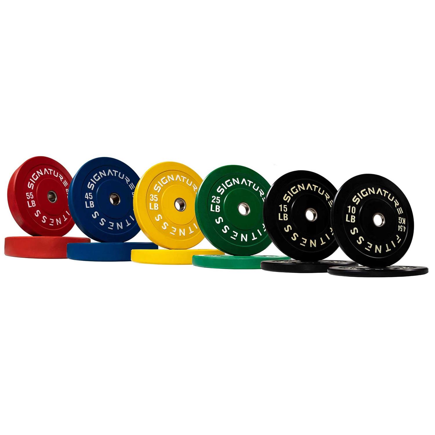 Signature Fitness 2 Olympic Bumper Plate Weight Plates with Steel Hub - Sports Supplies Online Store