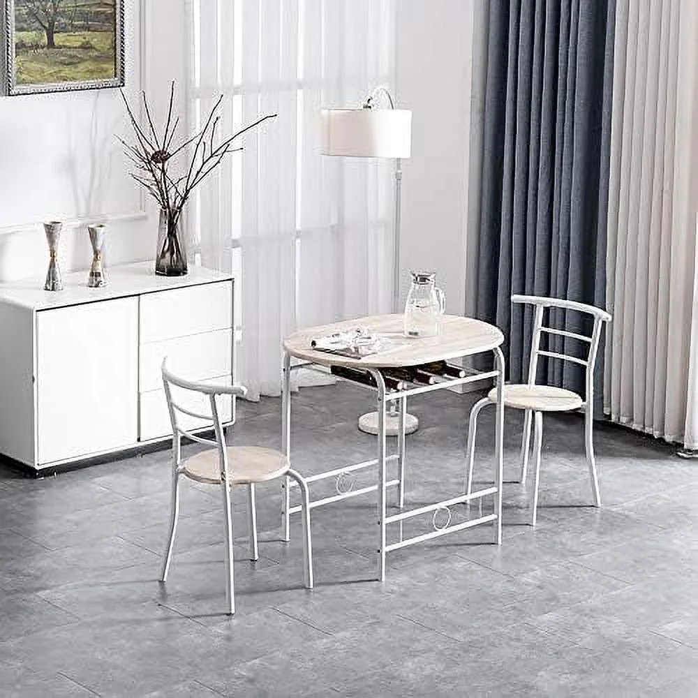 TJUNBOLIFE Compact Dining Table Set for 2  Breakfast Nook Kitchen  Dining Room Set with  Rack for Small Space (Oak and White)