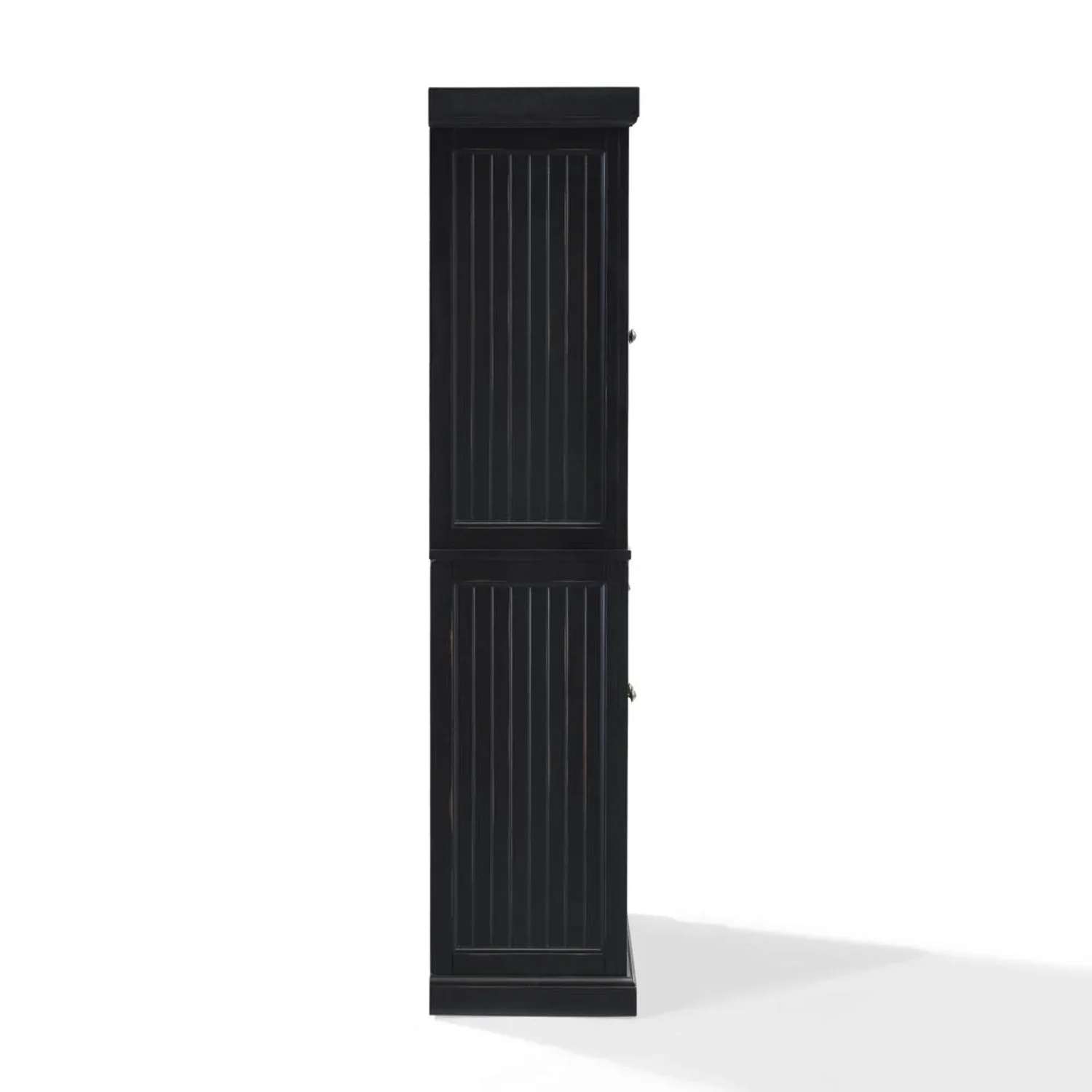 Crosley Furniture Seaside 4 Door Wood Coastal Pantry in Distressed Black