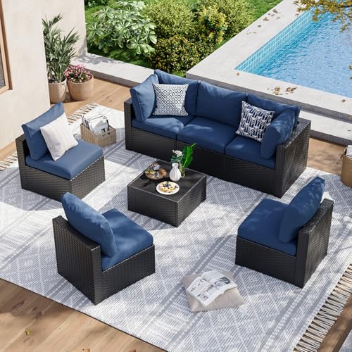 Aoxun 7 Piece Patio Furniture Set Wicker Rattan Patio Sectional Sofa Set Outdoor Seating Furniture with Thickened Cushion, Grey