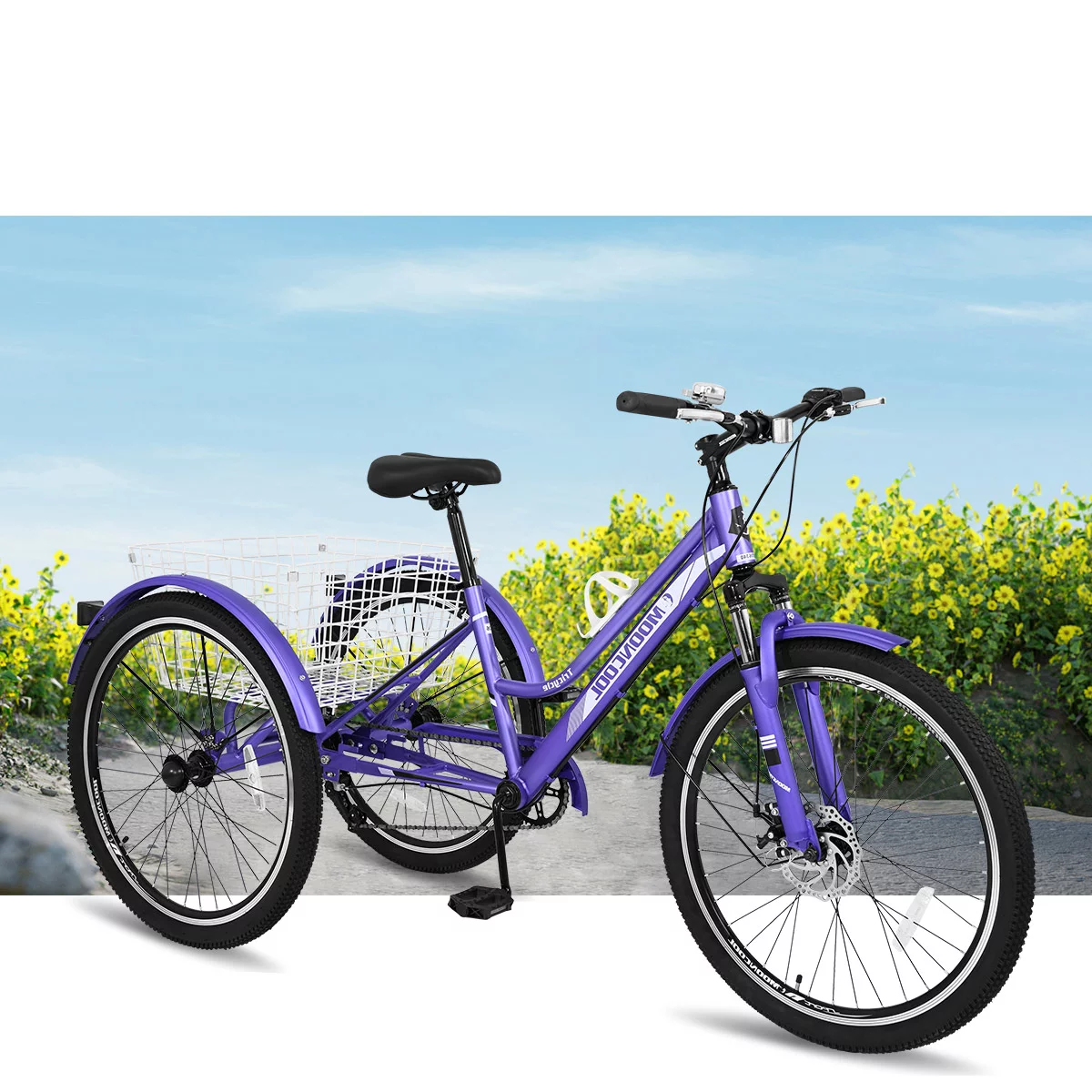 Mooncool Adult Mountain Tricycle, 7 Speed Three Wheel Bike, 24/26/27.5 Inch Adults Trikes for Seniors with Shopping Basket