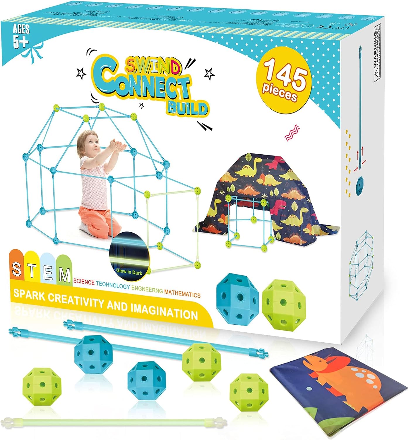 Myouth Fort Building Kit for Kids 145 Pieces Glow in Dark Construction STEM Fort Toys for 5 6 7 Year Old Boys Girls DIY Fort Builer Gift Castles Play