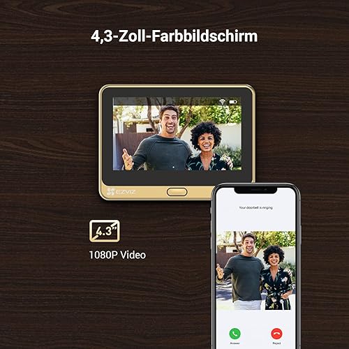 EZVIZ CP2 WLAN T&uuml;rspion mit 4,3-Zoll-Farbbildschirm, 2MP kabellose Video T&uuml;rklingel Kamera mit 146&deg; Weitwinkel und 2200mAh Akku, 2,4GHz