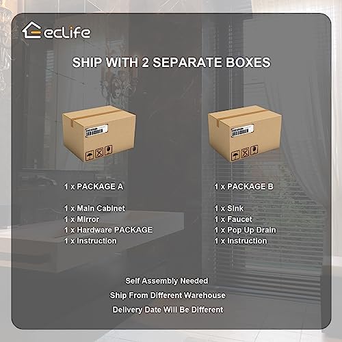 eclife 24" Bathroom Vanity Sink Combo Grey Stand Cabinet Set with Mirror (24-B02GY)