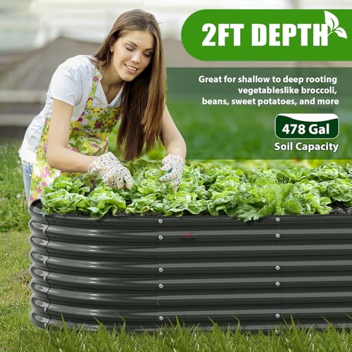 A ANLEOLIFE 8X4X1.5 ft Galvanized Raised Garden Beds Outdoor, Oval Large Metal Planter Box for Planting Vegetables Flowers Herb