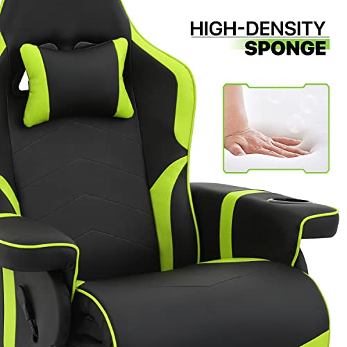 Magshion 360° Swivel Gaming Recliner Chair, Ergonomic PU Leather Reclining Chair with Adjustable Backrest, Footrest, Cup Holder & Neck Support