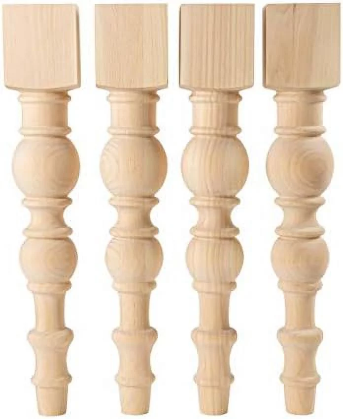 Modern Farmhouse Dining Table Legs - Unfinished - Turned Legs - DIY Furniture - Set Of 4 With Dimensions: 5" X 29"