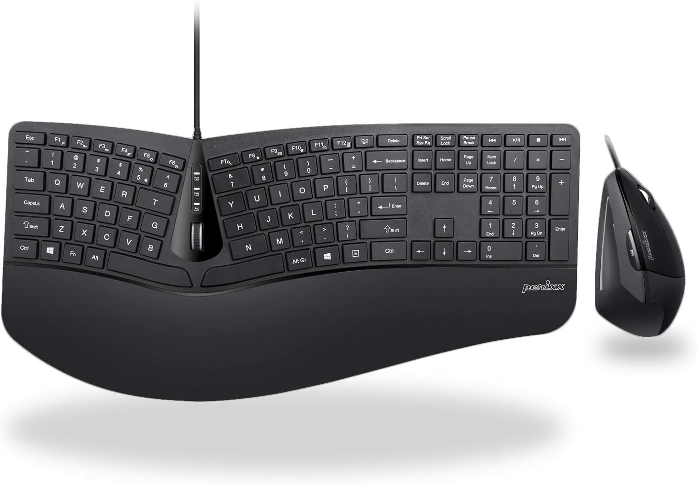 Perixx Periduo-505, Wired USB Ergonomic Split Keyboard and Vertical Mouse Combo with Adjustable Palm Rest and Short Tactical Membrane Keys