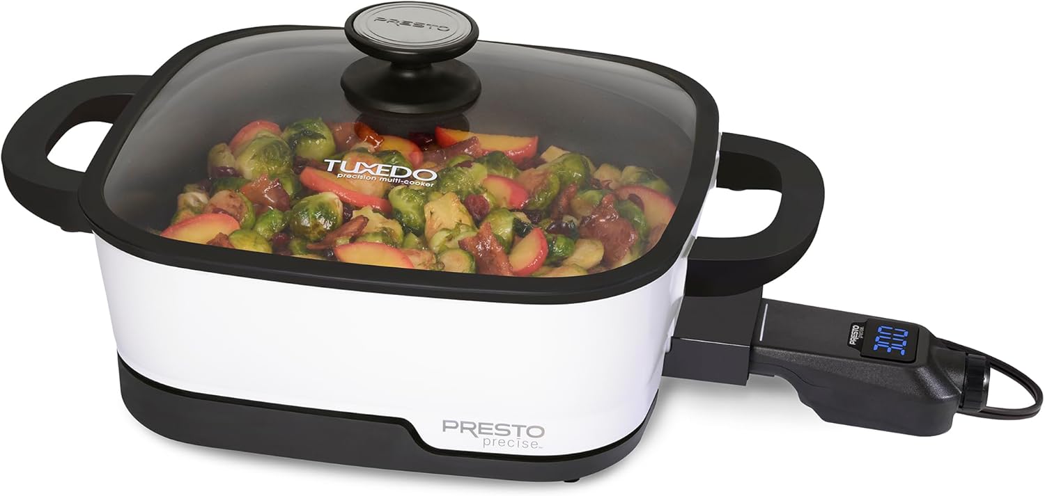 Presto 07118 Tuxedo Precision Multi-Cooker Digital Skillet, 12", White