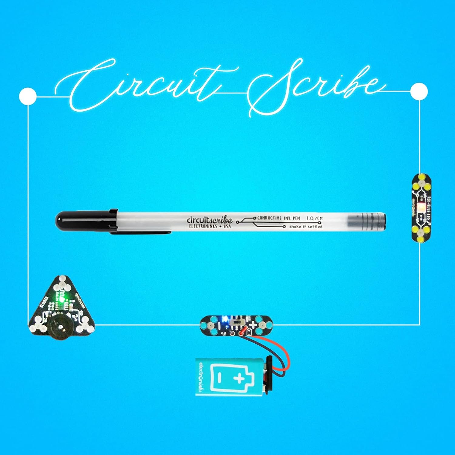 Circuit Scribe Non-Toxic Conductive Ink Pen for Kids Circuit Building Set | Silver Ink Rollerball Point Pen Kit, Science Experiments