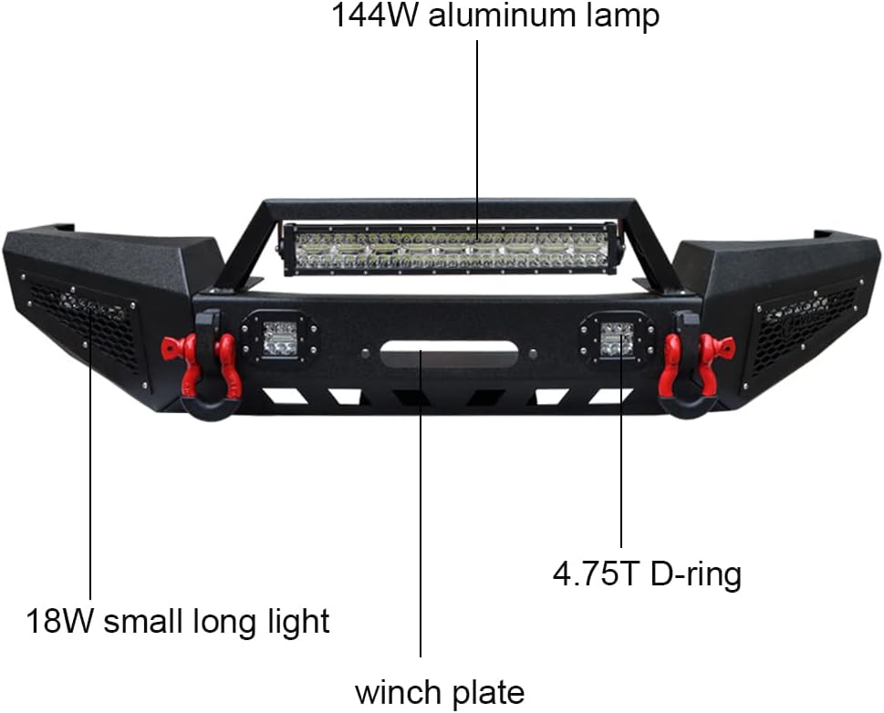 Vijay Front Bumper with LED Lights and Winch Plate Compatible with 1999-2004 Grand Cherokee WJ