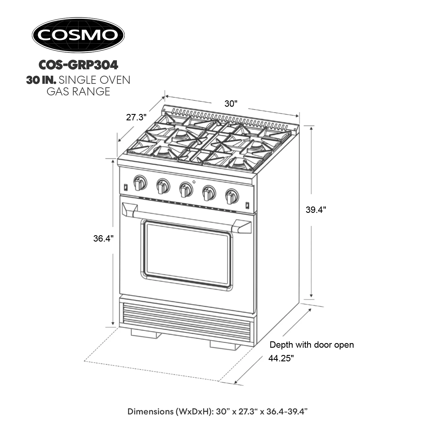 30 in. 3.5 cu. ft. Gas Range with 4 Burners in Stainless Steel