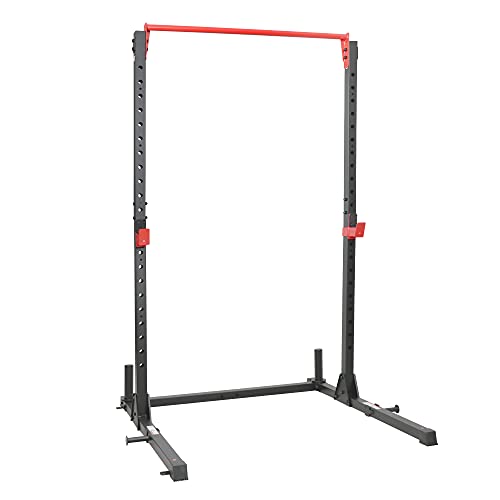 Sunny Health & Fitness Power Cage and Squat Rack In High Weight Capacity with J-Hooks, Adjustable Pull Up Bar, Weight Plate Holders