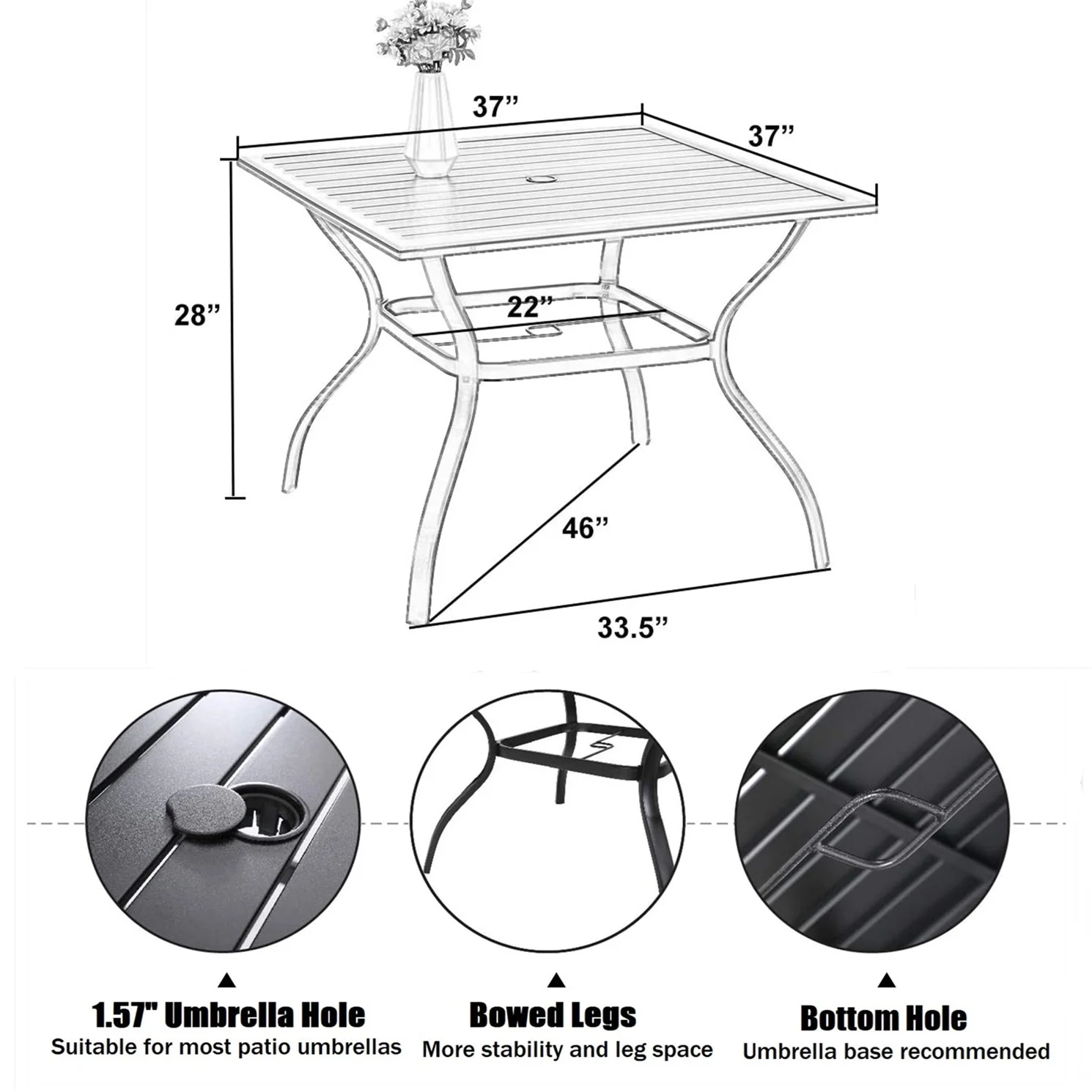 MF Studio 5 Pieces Outdoor Patio Dining Set Metal Furniture Set with Square Table and Swivel Padded Chairs for 4 person, Gray