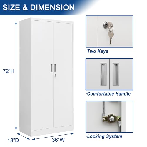 Metal Storage Cabinet with 2 Doors and 5 Adjustable Shelves
