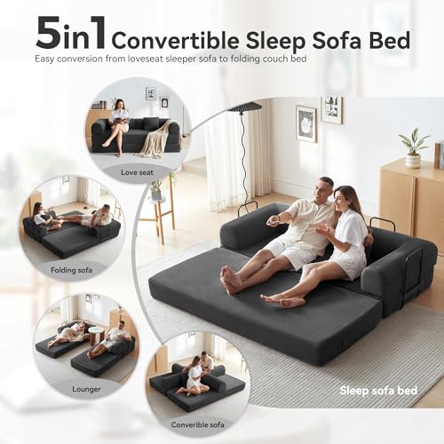 Convertible Sleeper Sofa Bed with Cylindrical Pillow, Comfy Foldable Sofa Bed Compressed Sofa in Box