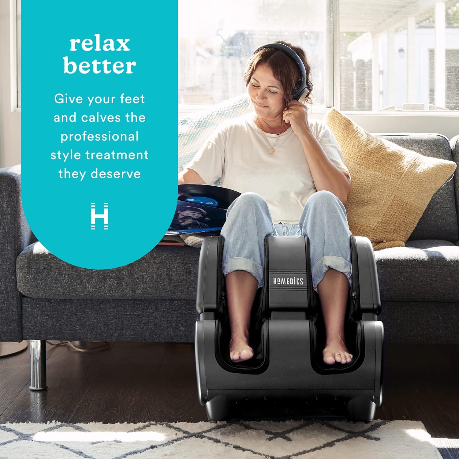 Homedics Therapist Select Foot and Calf Massager Rolling Massage, 4 Programs, 3 Intensities, Adjustable Tilt for Comfort & Washable Liners
