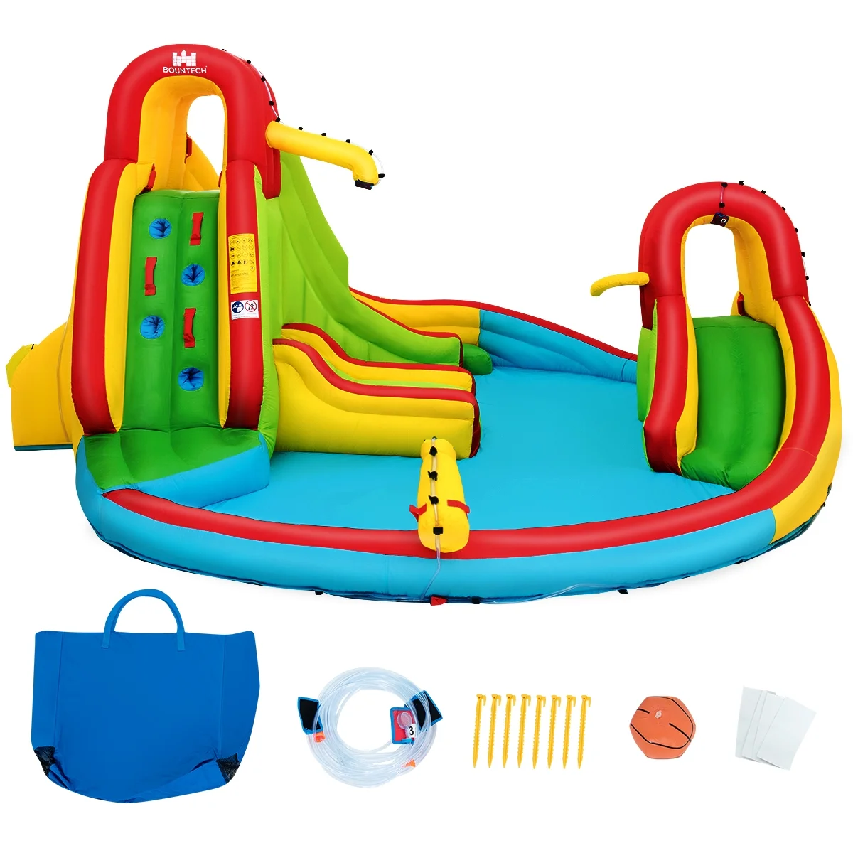 Inflatable Kids Water Slide Park with Climbing Wall Water Cannon and Splash Pool