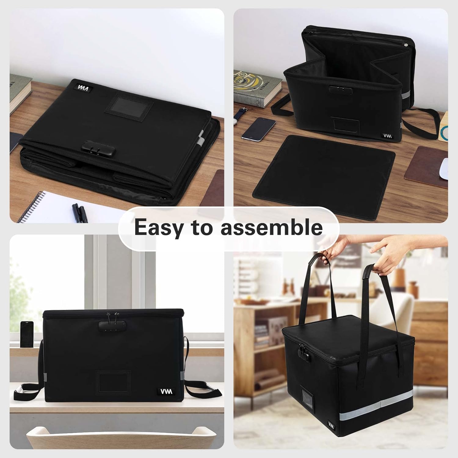 Fireproof File Box,File Storage Organizer,Filing Cabinet Box with Lock, Collapsible Document Storage Filing Box with Handle