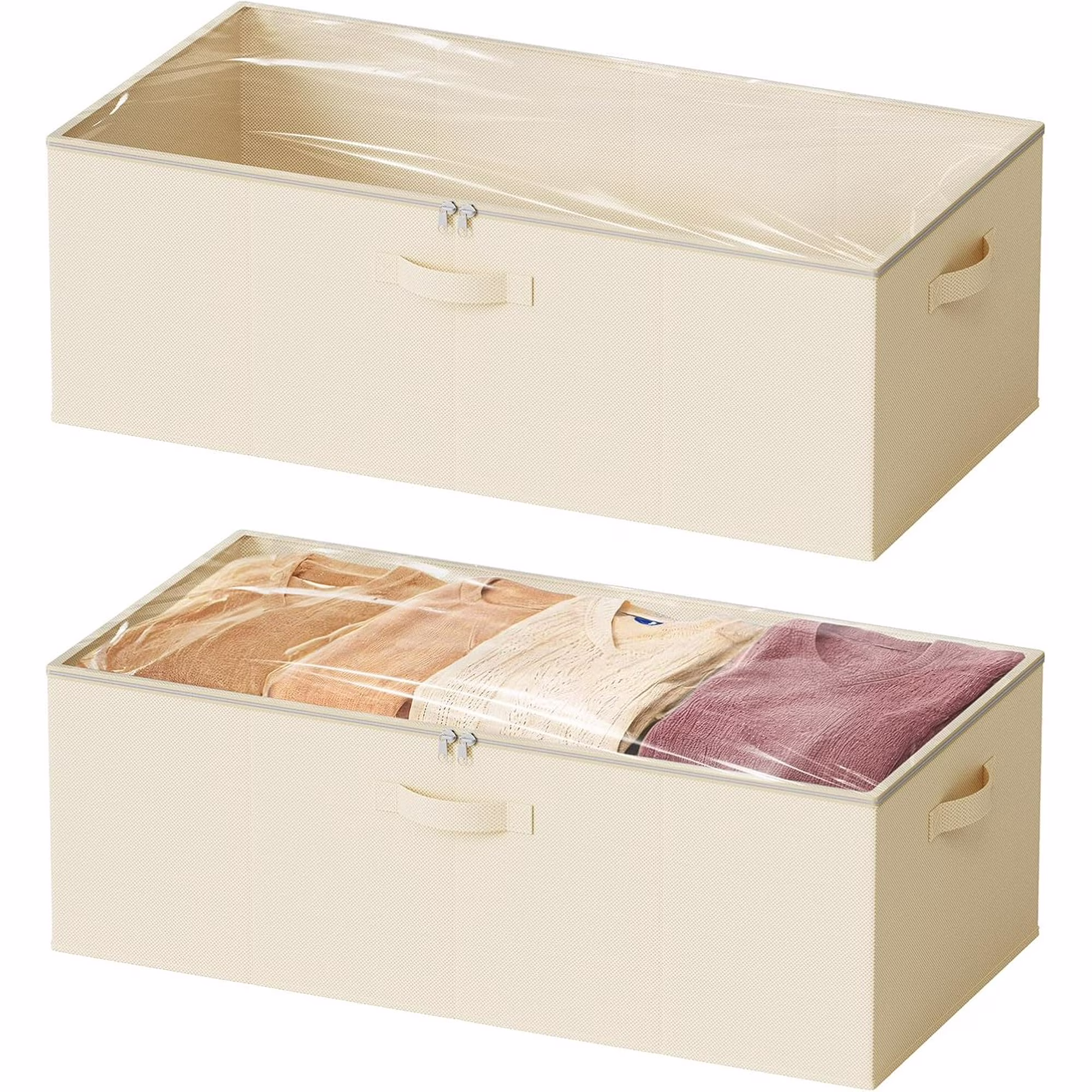 2 Pack 10 High Under Bed Storage Containers, Large Underbed Storage Organizer Bins with Lids for Bedroom, Dorm, Clothes, Closet Organization