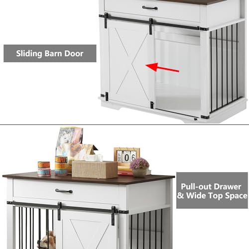 Aoowow Large Double Dog Crate Furniture 72.4" Indoor Dog Kennel with Sliding Barn Door and Divider