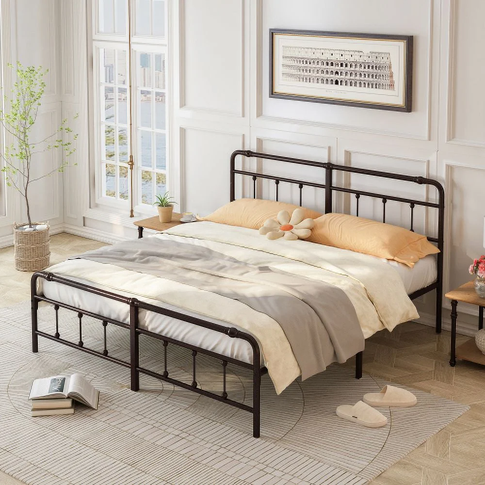 King Size Metal Platform Bed Frame with Victorian Style Wrought Iron-Art