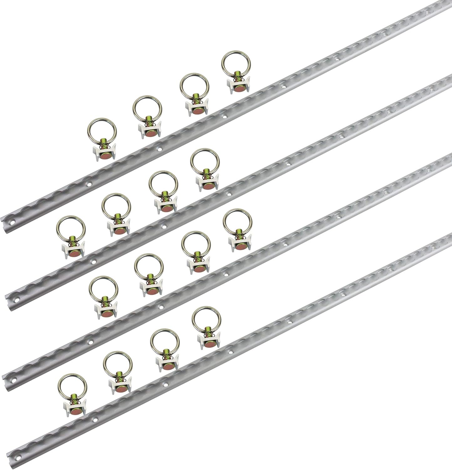 Mytee Products Heavy Duty Aluminum 4ft L-Track (4 Pcs) w/L-Track Stud Stainless Steel Ring (16 Pcs) Tie Down System for Enclosed Trailers and Cargo