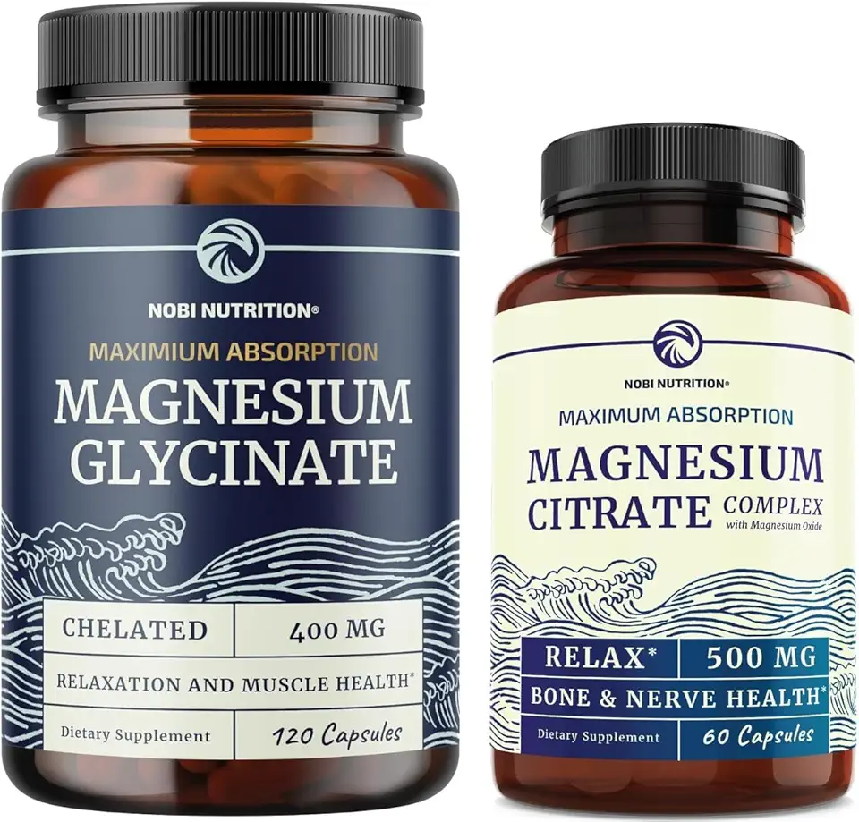 Magnesium Glycinate 400mg (120ct) & Magnesium Citrate 500 MG (60ct) | High Absorption, Calm, Relaxation