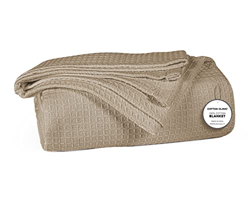 Cotton Clinic Waffle Bed Blanket 100% Cotton - All Season Blanket - Soft Breathable Lightweight - Perfect Blanket Layer for Couch Bed Sofa