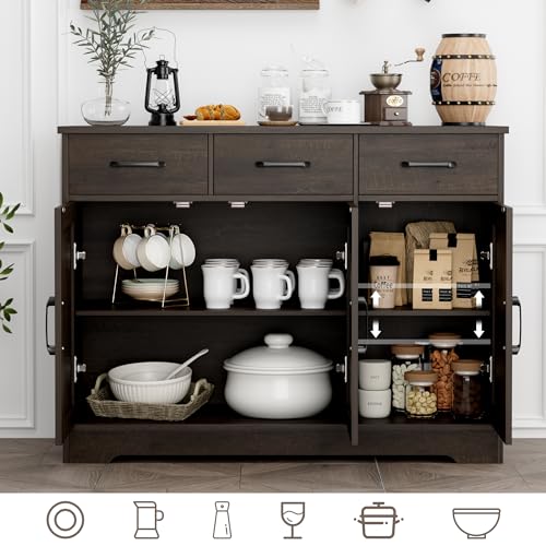 HOSTACK Modern Farmhouse Sideboard Buffet Cabinet, Barn Doors Buffet Storage Cabinet with Drawers and Shelves