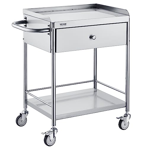 VEVOR Shelf Stainless Steel Utility Cart Catering Cart with Wheels Medical Dental Lab Cart Rolling Cart Commercial Wheel Dolly Restaurant Dinging