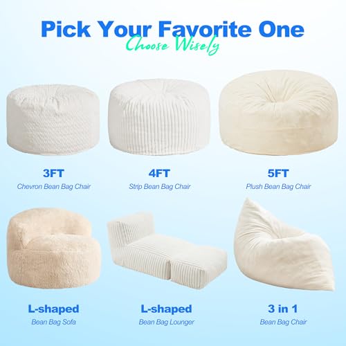 Hobestluk 3 in 1 Bean Bag Chair Giant Bean Bag Chairs Convertible Bean Bag Floor Cushion with Machine Washable Cover