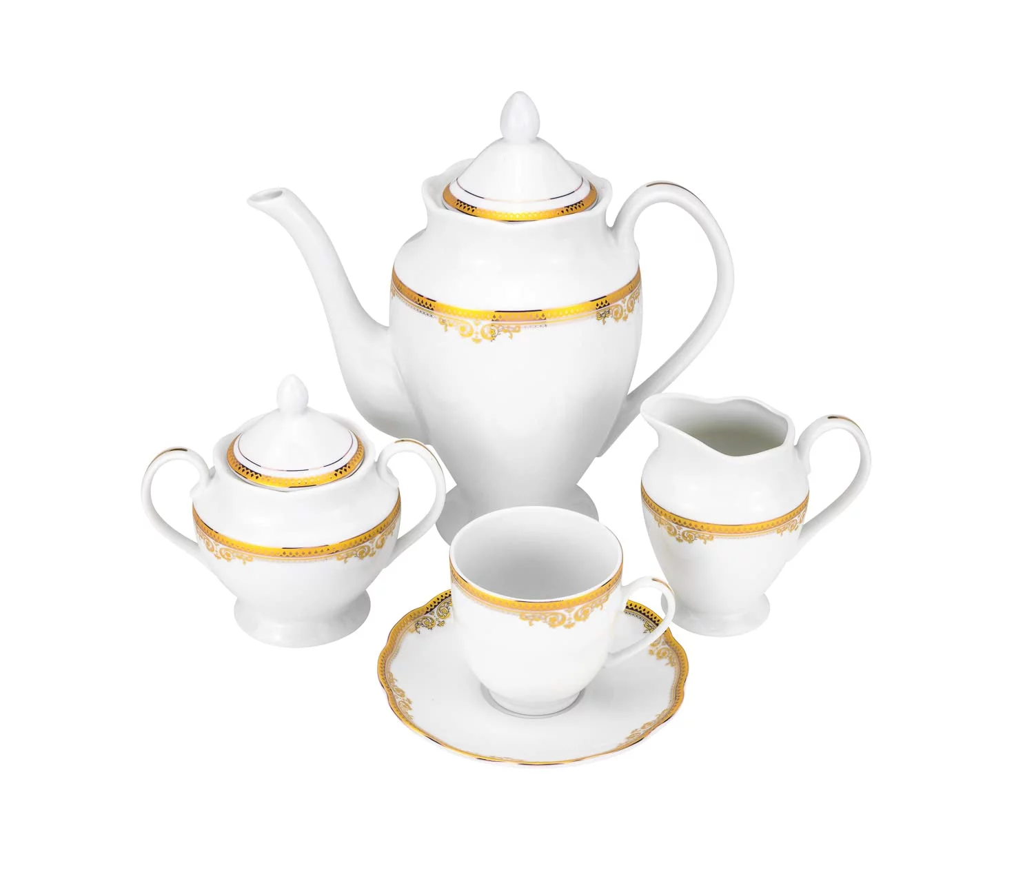 Euro Porcelain 57 piece Banquet Dinnerware Set with Scalloped Edges - Luxury Tableware Dining Service for 8 - Radiant Selections