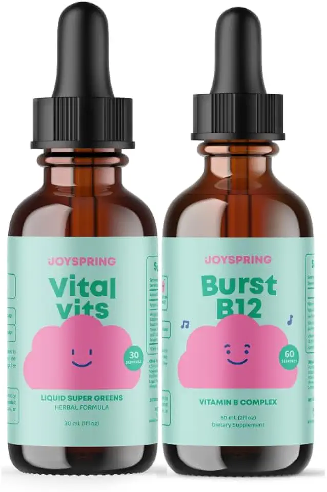 JoySpring Daily Multivitamin & B Complex Bundle | Kids Vitamins Naturally Sourced, Non-GMO, Non-Alcoholic Liquid Formula