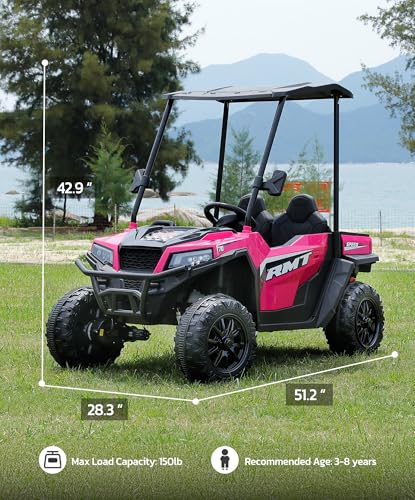 ELEMARA 24V Ride on Toy for Big Kid,Ride on Car 2 Seater w/Sun Shade,Dump Bed & Shovel,4.5MPH,4WD Electric Car for Kids,Battery Car w/Remote