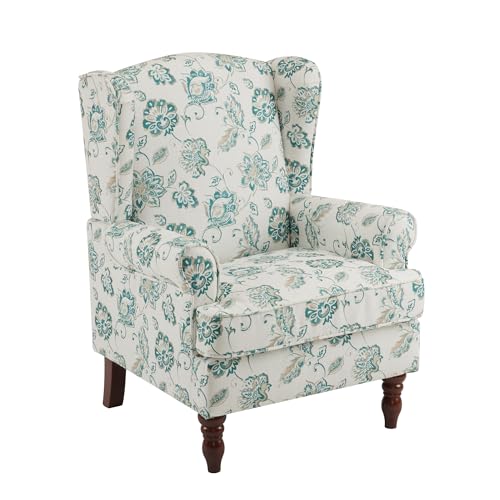 MELLCOM Floral Accent Chair, High Back Upholstered Armchair with Solid Legs, Leisure Single Sofa Chair for Living Room, Bedroom, Home Office
