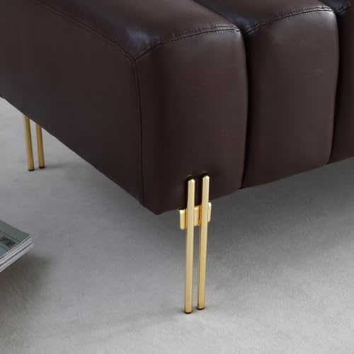 53.2" Modern Entryway Ottoman Bench with Adjustable Backrest Upholstered End of Bed Bench Sofa Stool Footrest for Bedroom Living Room Brown