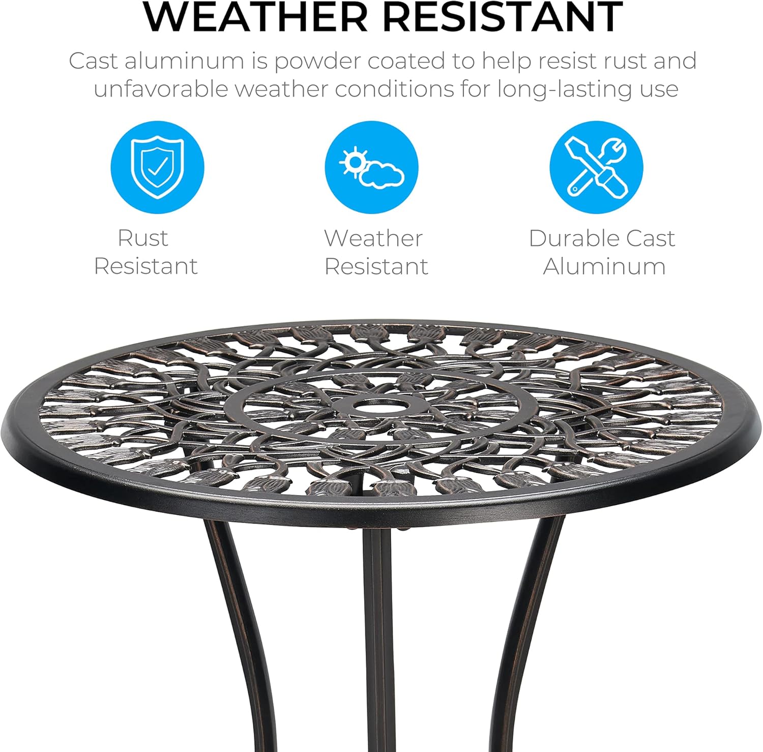 Laurel Canyon 3-Piece Cast Aluminum Patio Bistro Sets Antique Copper Finish Outdoor Furniture with Rust-Resistant Small Round Table and 2 Chairs for