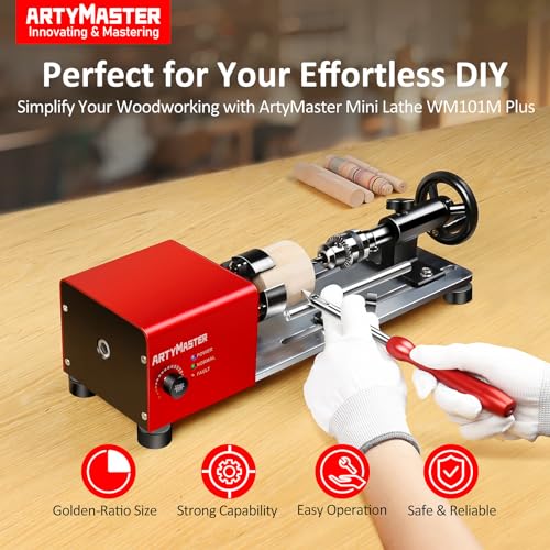 Mini Lathe, WM101A-Plus Mini Wood Lathe Machine, 24VDC 96W Power Lathe, Small Benchtop Lathe with Wood Turning Lathe Tools Kits