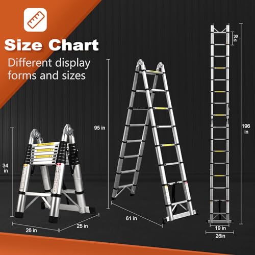 15.5 Ft Telescoping Ladder, SocTone Aluminum with Non-Slip Feet, 330lbs Max Capacity, Collapsible Ladder with Hooks for RV or Outdoor Work