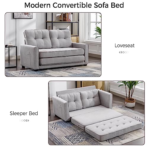 59.4" Loveseat Sofa with Pull-Out Bed, Mid Century Modern Loveseat Sofas with Armrest, Modern Couch for Small Spaces in Bedroom, Apartment, Office