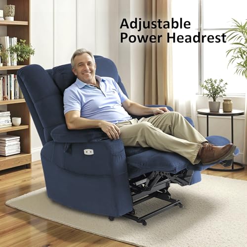 MCombo Large Triple Motor Power Lift Recliner Chair with Massage and Dual Heating, Adjustable Headrest for Tall Elderly People, Fabric 7634 (Grey