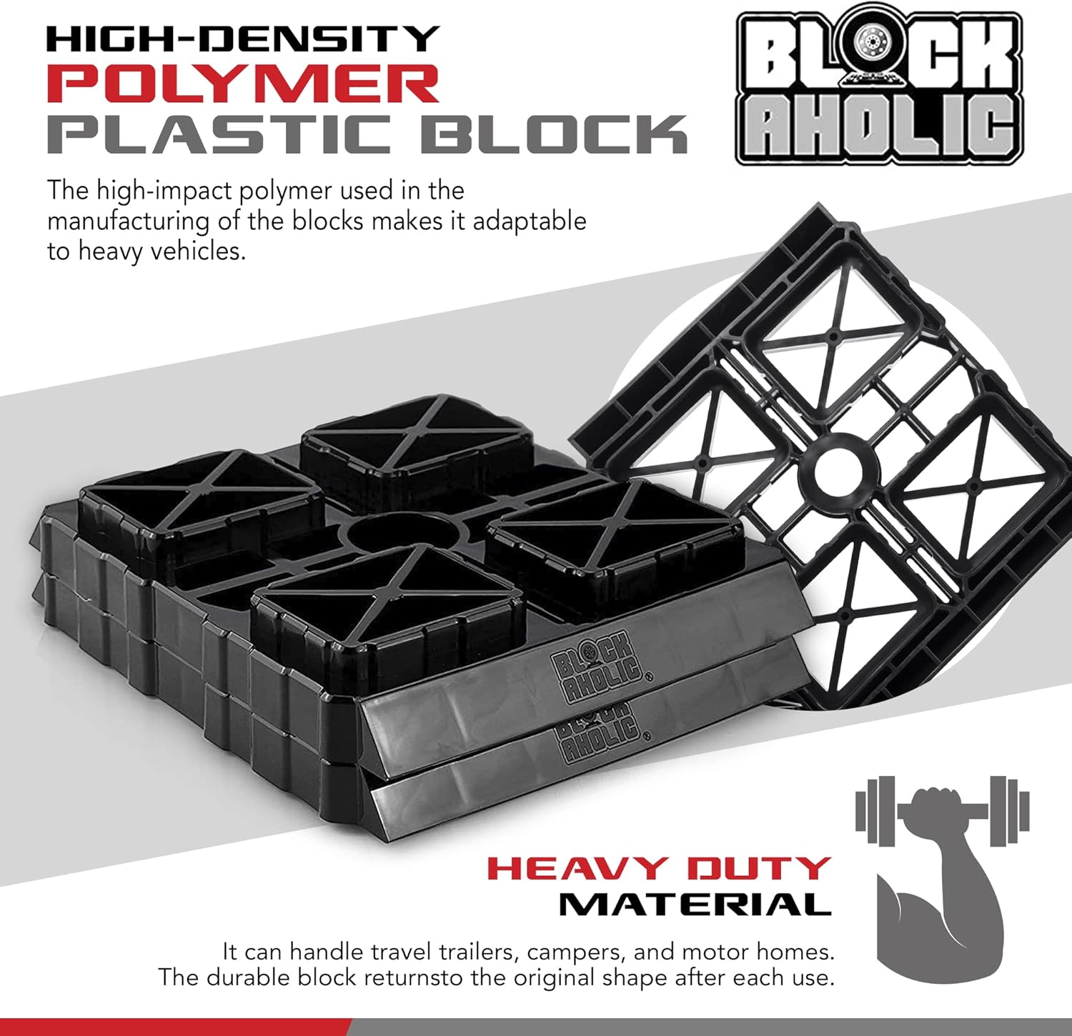 Blockaholic RV Leveling Blocks - 10 Pack of Leveling Blocks with Built-in Ramps and Carrying Strap
