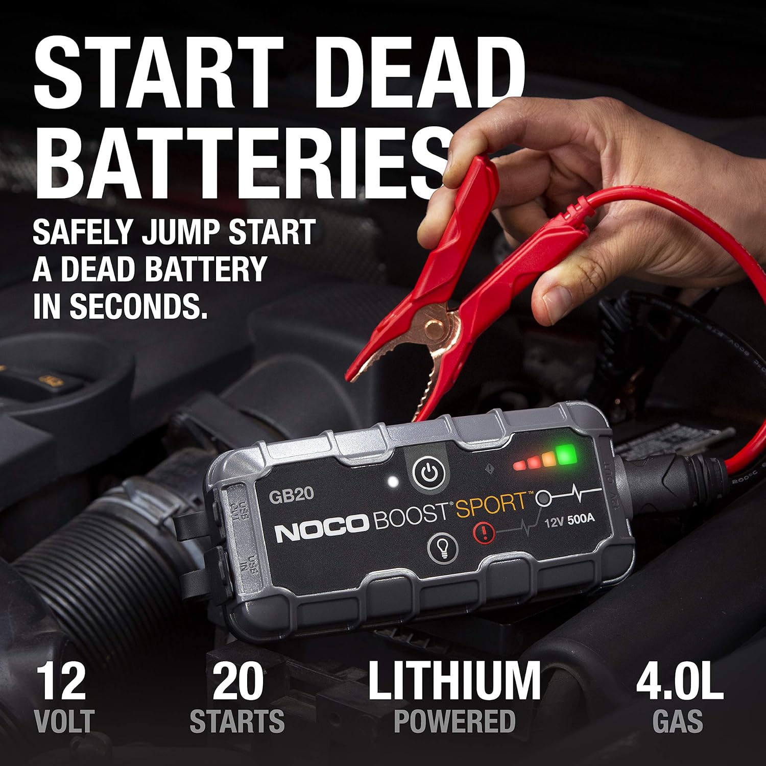 NOCO Boost Sport GB20 500 Amp 12-Volt UltraSafe Lithium Jump Starter Box, Car Battery Booster Pack, Portable Power Bank Charger