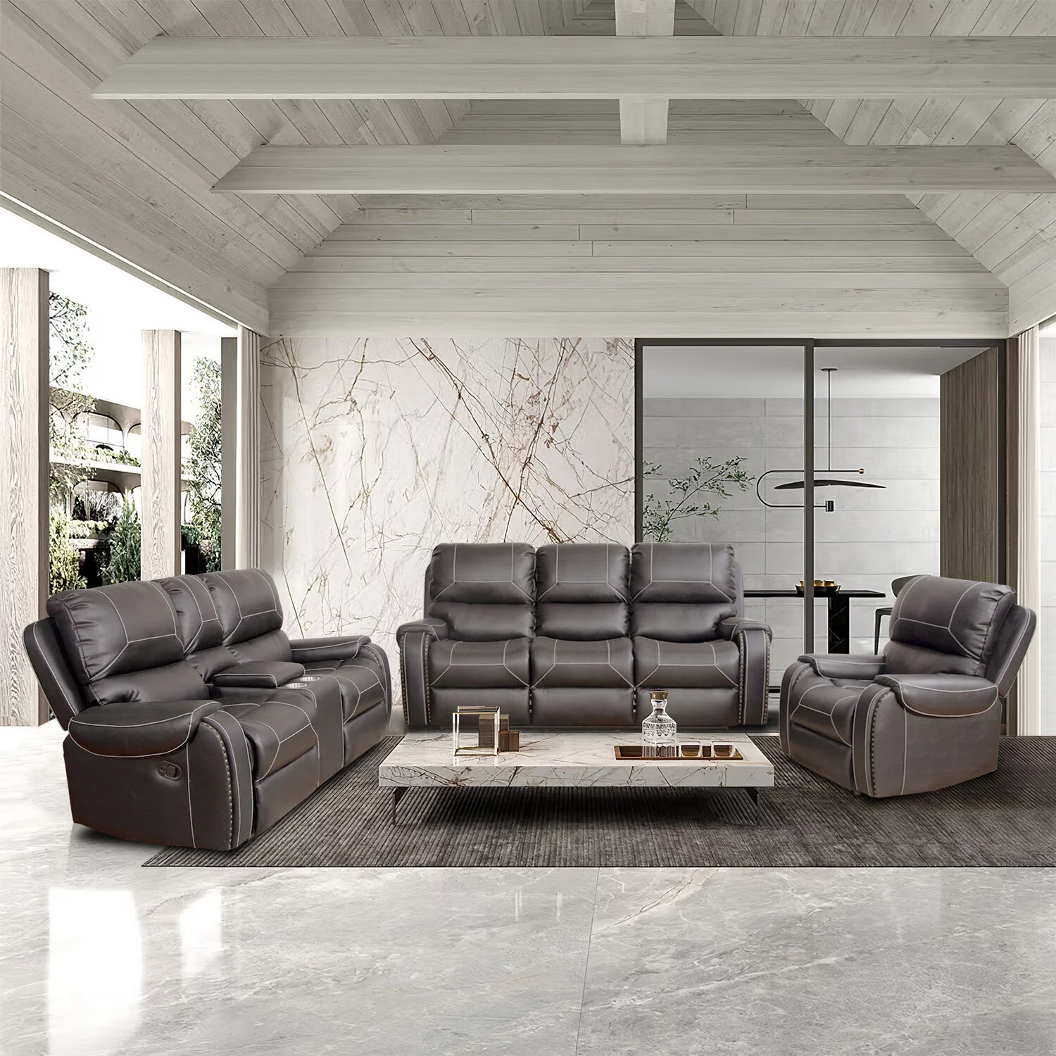 3-Seater Reclining Sofa with Drop-Down Table, Storage Space, and Cup Holders